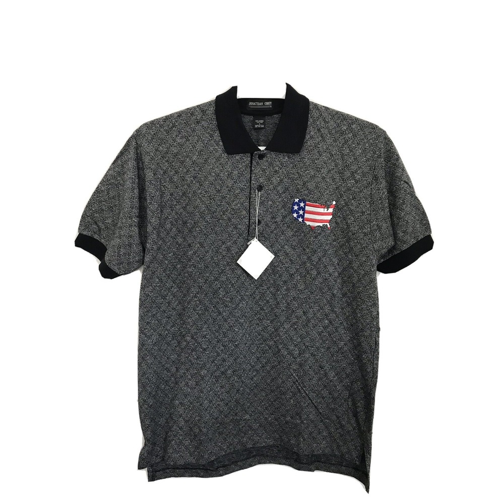 Jonathan Corey Mens Golf Polo Shirt Executive Collection Grey Black Flag Sz L